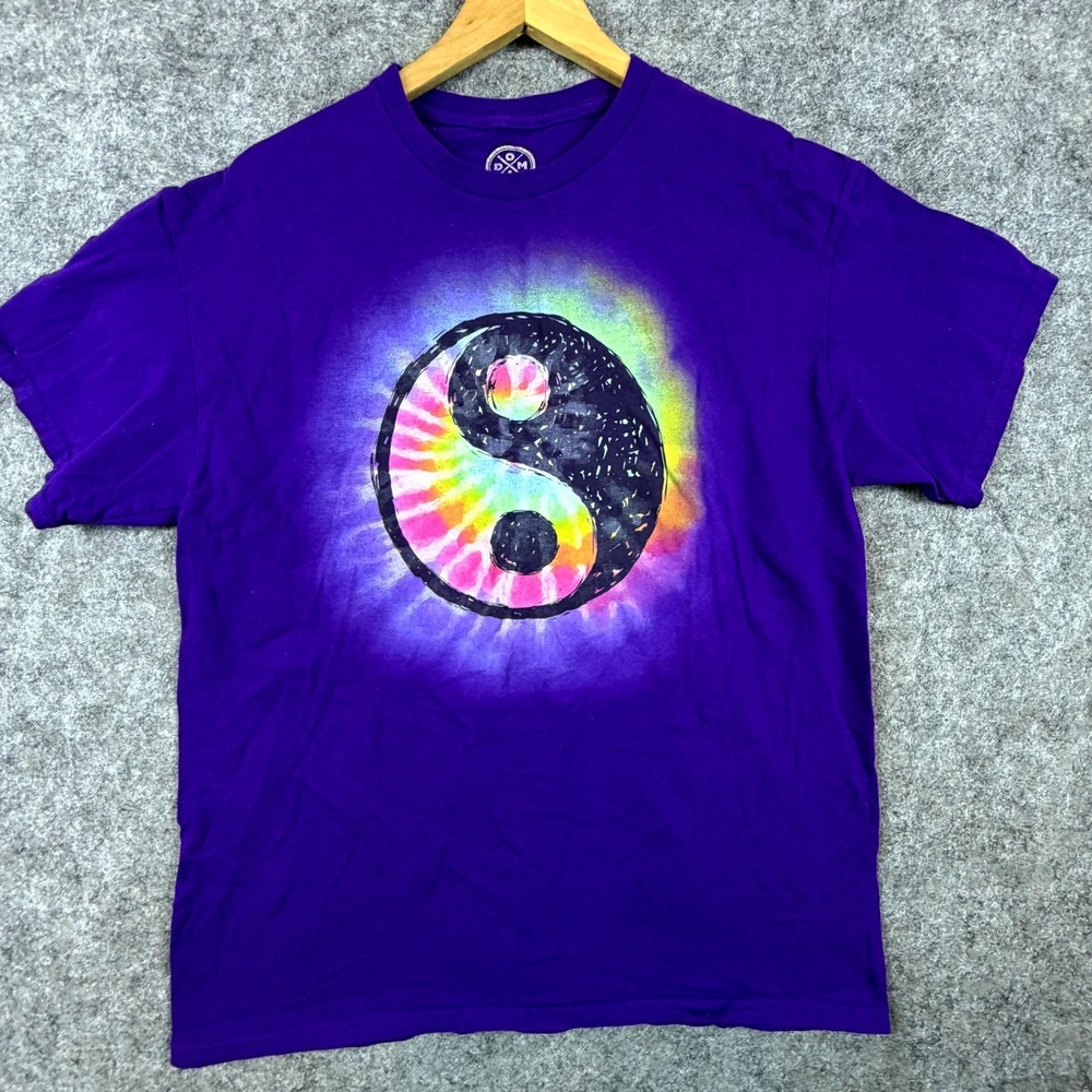 Dom T-Shirt Unisex Large Blue Cotton Yin‎ Yang Tie Dye Graphic Crew Neck Summer